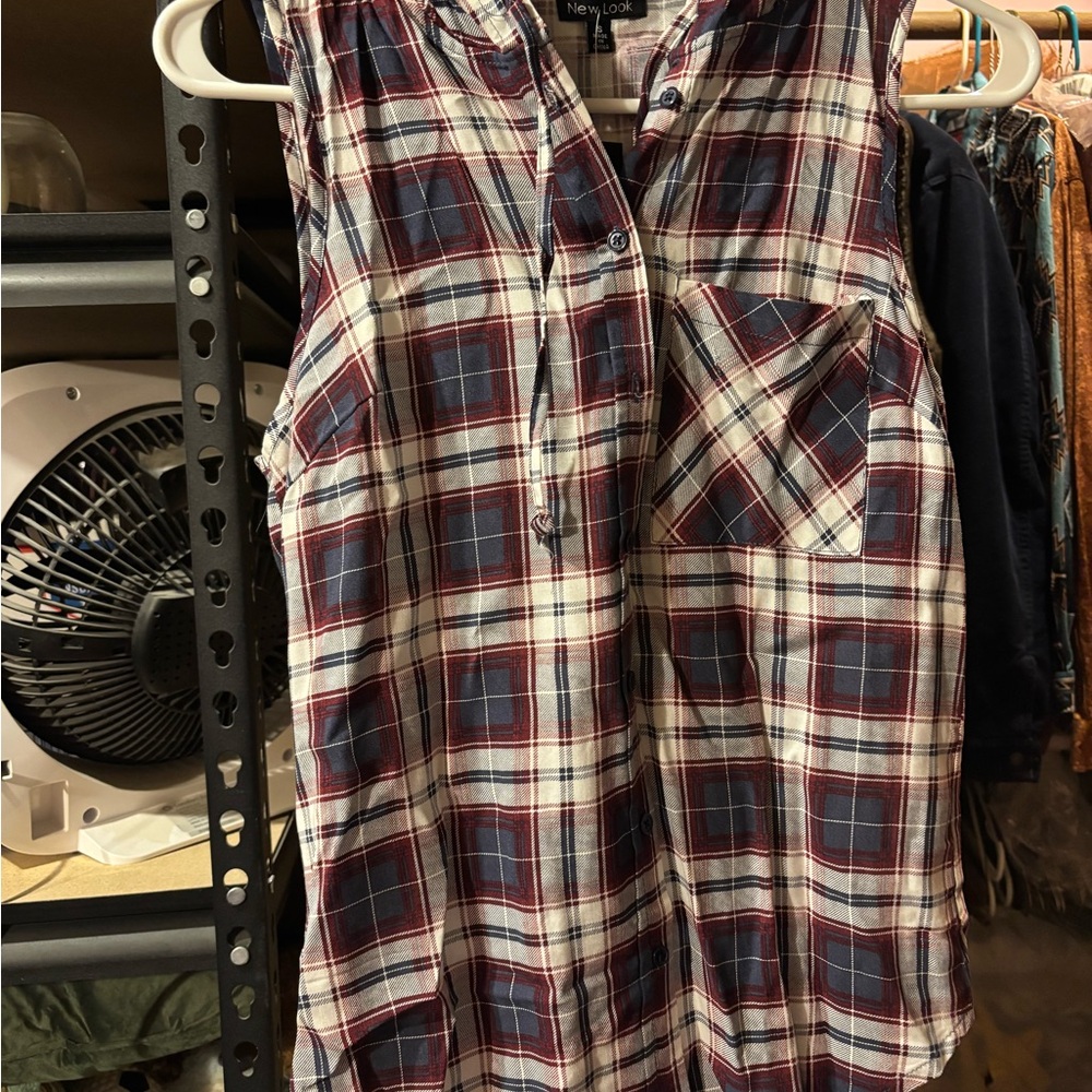New Look Blue and Red Plaid Button Down Shirt